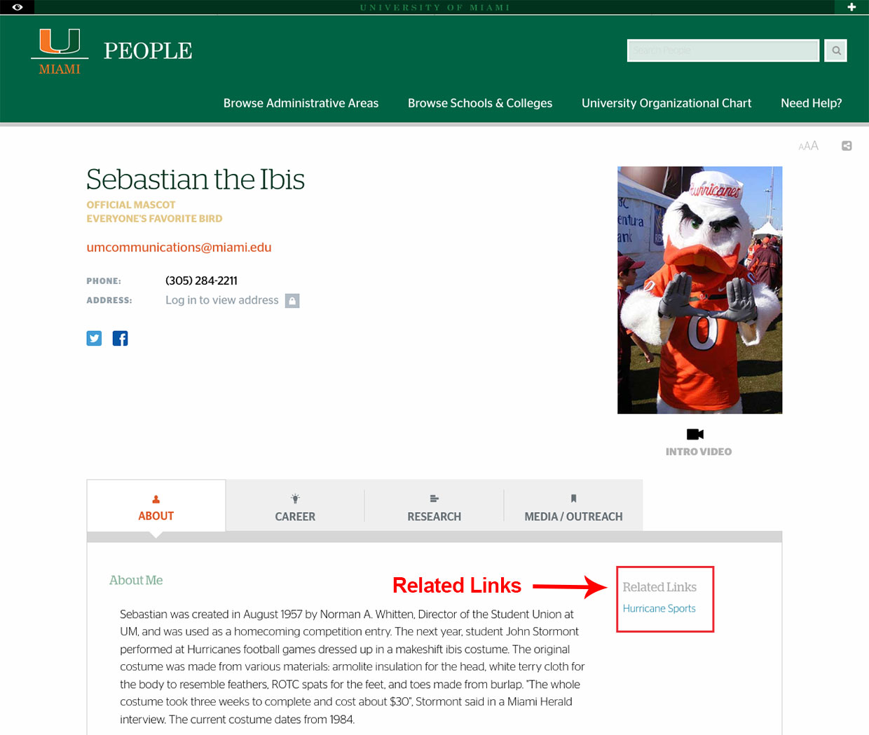 Sebastian the Ibis' related links on People website
